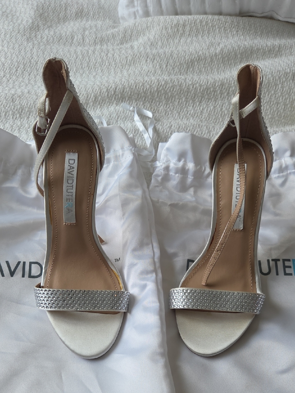 David Tutera Silver Crystal Open-Toe Ankle-Strap Heels